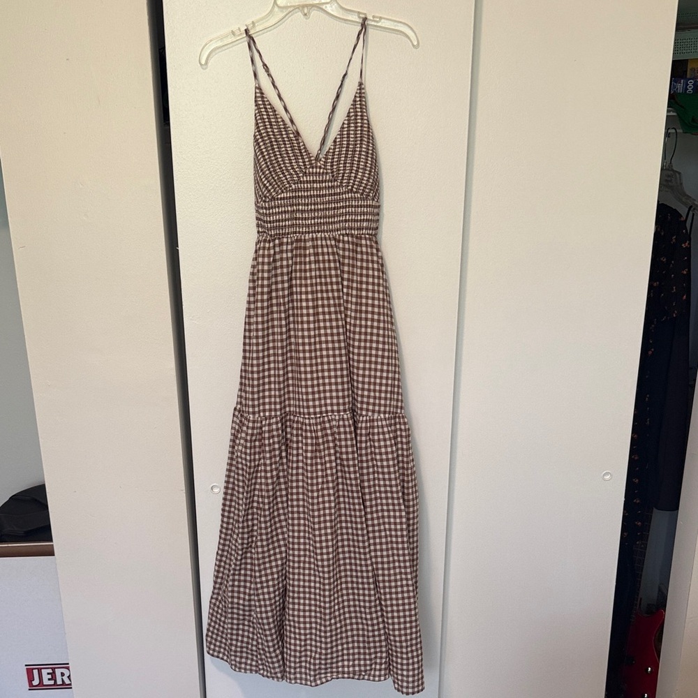 Kimchi Blue Brown Gingham Maxi Dress
